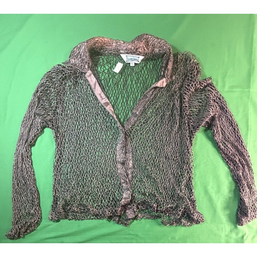 Hourglass Brown Mesh Cardigan Women’s Large LG Lightweight Open Front